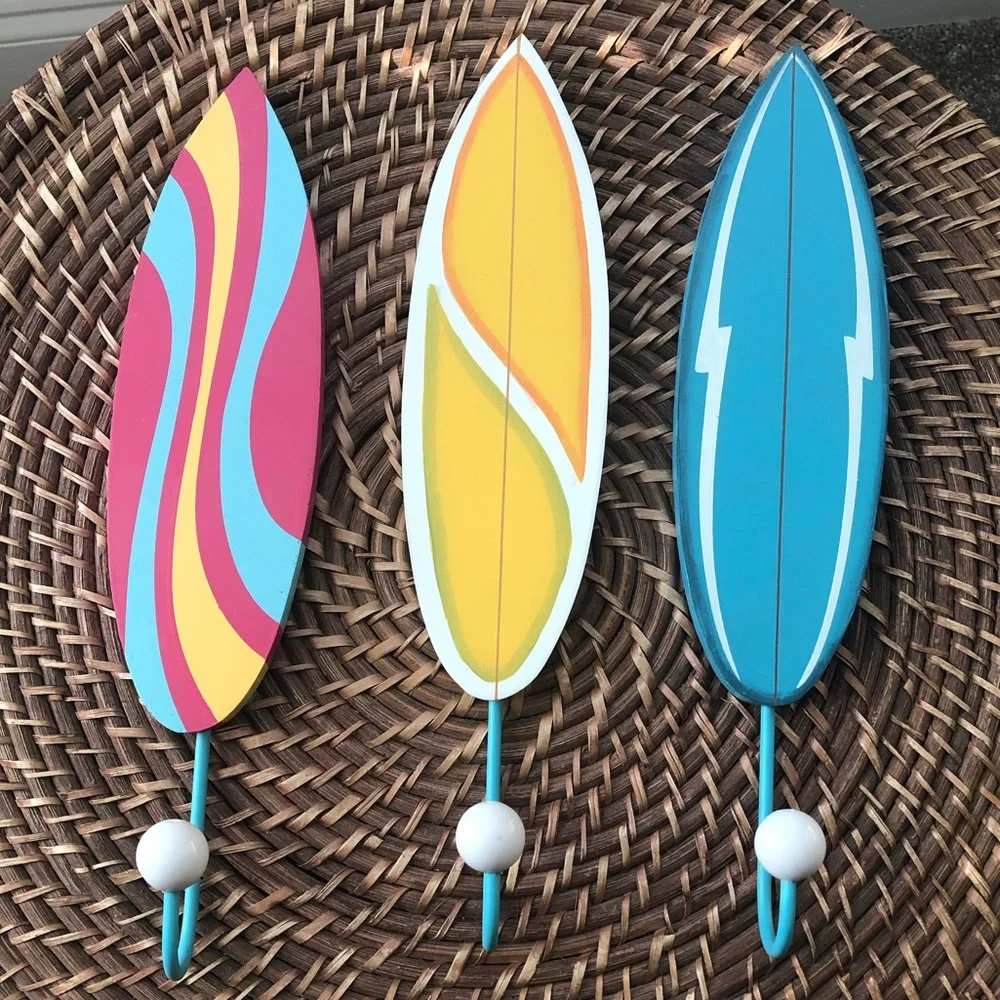 🔥HP🔥Set of 3 Wooden Surfboard Clothing/Towel Hooks